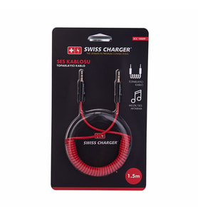 Swiss Charger Spiral Aux Kablosu SCC-10009 1.5m