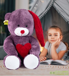 Harika Peluş Kalp Tutan Şapkalı Tatlı Rüyalar Ayıcık 80 cm (Mor)