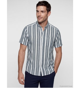 LCWAIKIKI Classic İndigo Regular Fit Çizgili Erkek Gömlek