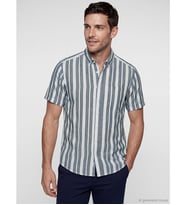 LCWAIKIKI Classic İndigo Regular Fit Çizgili Erkek Gömlek