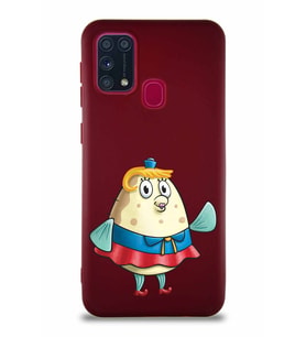 Samsung Galaxy M31 Soft Premier Kapak Bayan Puff Tasarımlı Silikon Kılıf - Mürdüm (Şeffaf)