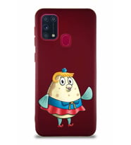 Samsung Galaxy M31 Soft Premier Kapak Bayan Puff Tasarımlı Silikon Kılıf - Mürdüm (Şeffaf)