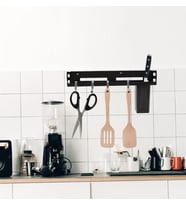 Duvara monte bıçak tutucu, 4 kancalı asma bıçak standı, ekstra güçlü paslanmaz çelik  30 CM (Siyah)