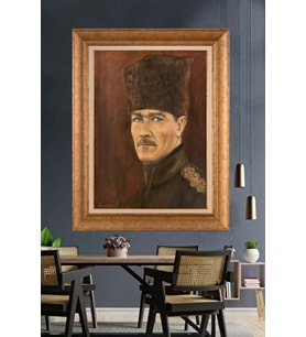 Altın Varaklı Çerçeveli Paspartulu Atatürk Tablo TR1429 (Gold)