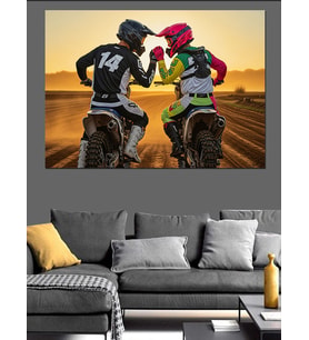 Retro Motosiklet Yarışçıları İllüstrasyon Dekoratif Kanvas - Mdf Ahşap Tablo