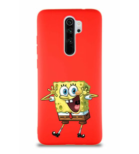 Xiaomi Redmi Note 8 Pro Soft Premier Kapak Sünger Bob Tasarımlı Silikon Kılıf - Kırmızı (Şeffaf)