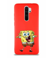 Xiaomi Redmi Note 8 Pro Soft Premier Kapak Sünger Bob Tasarımlı Silikon Kılıf - Kırmızı (Şeffaf)