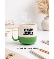 Kendin Tasarla Kupa Bardak Mavi Yeşil Tasarım – Kişiye Özel Baskılı Seramik Kupa (Yeşil-Krem)