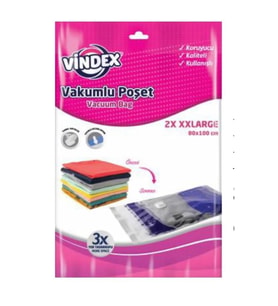 Vindex Vakumlu Giyisi Yastık Yorgan Saklama Torbası Poşeti Hurç - XX Large -80x100 Cm. -2'li 1 Paket