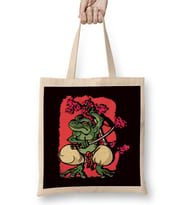 Samurai Frog Kendo Katana Cherry Blossom Tree Sakura Japan Bez Çanta Uzun Saplı