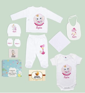 BK Kids Kişiye Özel Beyaz Yeni Doğan Hastane Çıkışı, Anne-Bebek Günlüğü, Bebek Body Zıbın, 10 Parça Bebek Hediye Seti-2