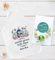 BK Gift Kişiye Özel Anneler Günü Tasarımlı Mutfak Önlüğü ve Yemek Tarif Defteri Hediye Seti-2, Anneye Hediye, Anneler Günü Hediyeleri