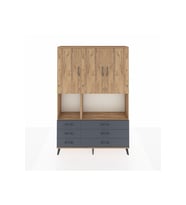 Arges Dolap 6 Raflı 6 Çekmeceli 3 Kapaklı 132x30x195 Çam-Çam/Antrasit