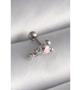 316L Çelik Gümüş Renk Zirkon Taş Detay Pembe Kalp İşleme Tragus Piercing (Karışık)