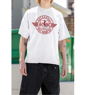 Rock & Roll Will Never Die Baskılı Unisex Tişört, Oversize AC DC 1973 Müzik Grubu Tişört