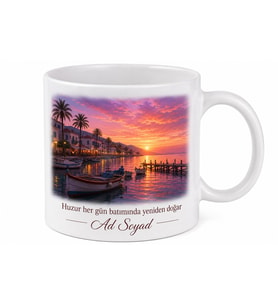 Sahil Kasabası Gün Batımı Kupa Bardak Hediye Özel Tasarım Porselen Mug