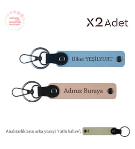 Komşuya Değerli Hediye, İsim & Soyisim Kişiselleştirilmiş 2’li Anahtarlık, Yavru Ağzı-Mavi-S Kahve