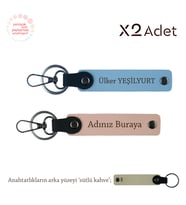 Komşuya Değerli Hediye, İsim & Soyisim Kişiselleştirilmiş 2’li Anahtarlık, Yavru Ağzı-Mavi-S Kahve