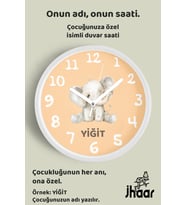 İsme Özel Sevimli Fil Çocuk Odası Duvar Saati Orta Boy 30 cm Beyaz Camlı Sessiz