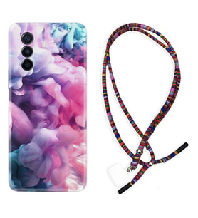 Huawei Nova Y70 Y90 Nova 9 SE  Kılıf Boyun Asklı Rasta Silikon Pink Cloud 1305