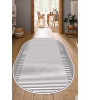 Dijital Baskılı Kaymaz Taban Yıkanabilir Oval Salon Halısı Mutfak Halısı Yolluk NDO-SD-317 (Gri)