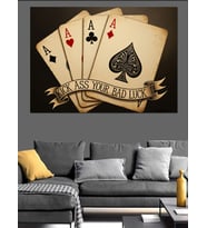 Kupa As Poker Elleri Dekoratif Kanvas - Mdf Ahşap Tablo