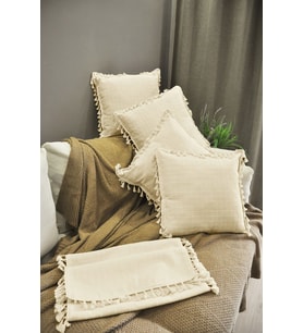 4+1 Handmade Natural %100 Organik Pamuklu 4 Kenar Püsküllü Runner Kırlent Kılıfı Seti