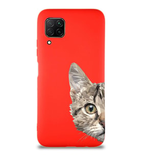 Huawei P40 Lite Soft Premier Kapak Catface Tasarımlı Silikon Kılıf - Kırmızı (Şeffaf)