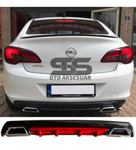 Opel Astra J Difüzör Arka Tampon Eki 2 Egzoz Çıkışlı Kırmızı Lüx Tip
