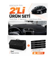 FIAT BRAVO (2007-2014) Uyumlu Torpido Örtüsü + Deri Bagaj Çantası + Sticker Seti - Siyah