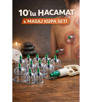 Jasper 10'lu Hacamat Seti, Vakumlu Masaj Kupası Ve Hacamat Vakum Pompası