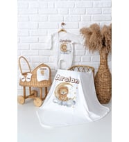 Pia Baby Premium  %100 Pamuk İsme Özel Erkek Bebek Hastane Çıkışı Tulumlu Bebek Hediye Seti 5015-05 (Ekru)
