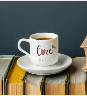 Love Baskılı Türk Kahvesi Fincanı Kişiye Özel