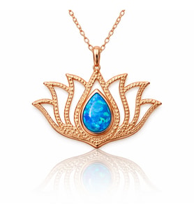 Gümüş Opal Taşlı Rose Lotus Çiçeği Kolye