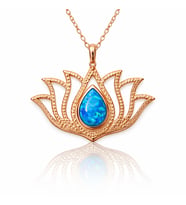 Gümüş Opal Taşlı Rose Lotus Çiçeği Kolye