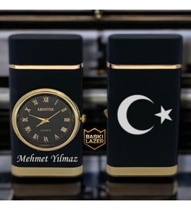 İsme Özel Türk Bayrağı Figürlü Saatli Çakmak Rüzgarda Sönmeyen Turbo Jet Özellikli - Kutulu Ve Hediye Paketinde