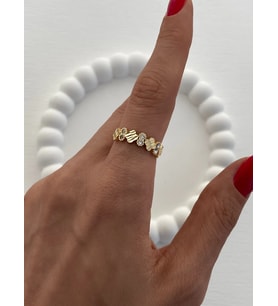 Özel Seri Zirkon Taş Sıralı Mini Yonca Tasarım Ayarlanabilir Gold Yüzük