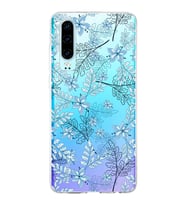 Huawei P30 Uyumlu Kapak Floral Mavi Tasarımlı Şeffaf Silikon Kılıf