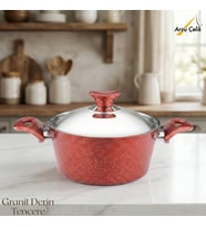 ARZU ÇELİK 20 Cm Granit Derin Tencere Çelik Kapak - Kırmızı