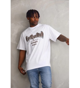 Erkek Baskılı T-Shirt Kısa Kol Bisiklet Yaka Rahat Kalıp Tişört - Beyaz