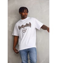 Erkek Baskılı T-Shirt Kısa Kol Bisiklet Yaka Rahat Kalıp Tişört - Beyaz