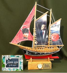Size Özel Tasarım Saatli Büyük Boy Ahşap Gemi Hediyesi Doğal El Yapımı (Model 2)