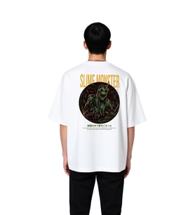 Erkek Oversize Baskılı Tişört Slime Monster Tasarımı Dijital Baskı Rahat Kesim Günlük Giyim Modern