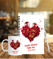 Sevgililer Gününe Özel Ahşap Defter Kalem & Kupa Hediye Seti 32