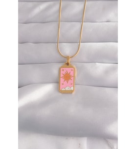 316L Çelik Gold Renk Pembe Mineli Güneş Model Tarot Kolye TJ-BKO9029