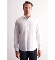 Beyaz Yarım İtalyan Yaka Kendinden Desenli Uzun Kol Premium Slim Fit %100 Pamuk Gömlek 1004255192