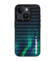 iPhone 15 Kılıf Kuzey Işıkları Desenli Şık Tasarım Kılıf (Yeşil)