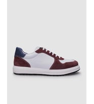 %100 Hakiki Deri Beyaz - Bordo Bağcıklı Erkek Sneaker