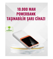 Mey İthalat® Powerbank 10000 mAh – Çift USB Çıkışlı, Type-C Girişli, Şık Beyaz Tasarım