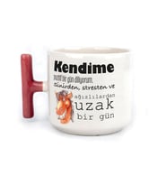 Kendime Pozitif Bir Gün Diliyorum Baskılı Kırmızı Kulplu T Kupa